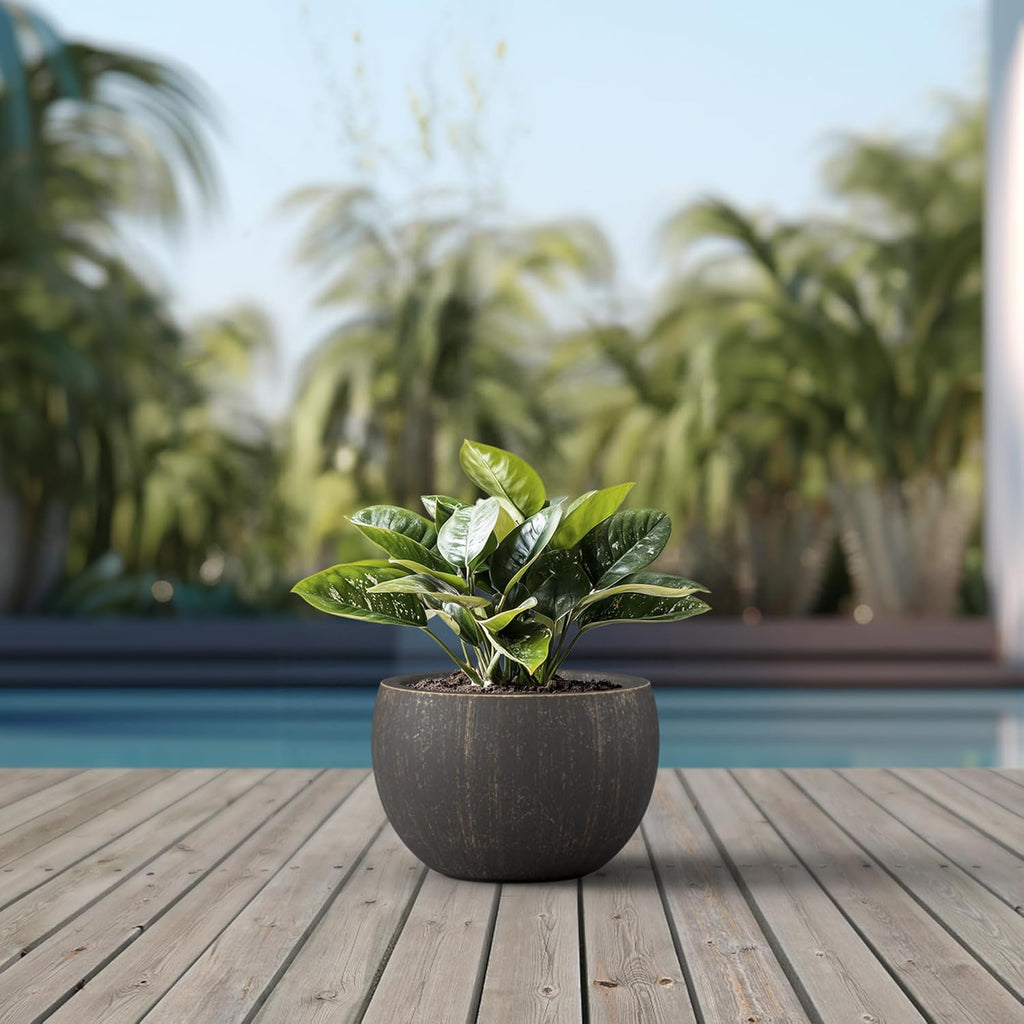 Kante 19.9" Dia Round Concrete Planter, Outdoor/Indoor Large Bowl Plant Pots with Drainage Hole and Rubber Plug for Garden Patio Balcony Home, Oil Rubbed Bronze