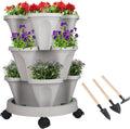 Vertical Planter 3 Tier Stackable Planters Garden Planters Strawberry Herb Flower and Vegetable Planter Indoor Outdoor Gardening Pots with Removable Wheels and Tools