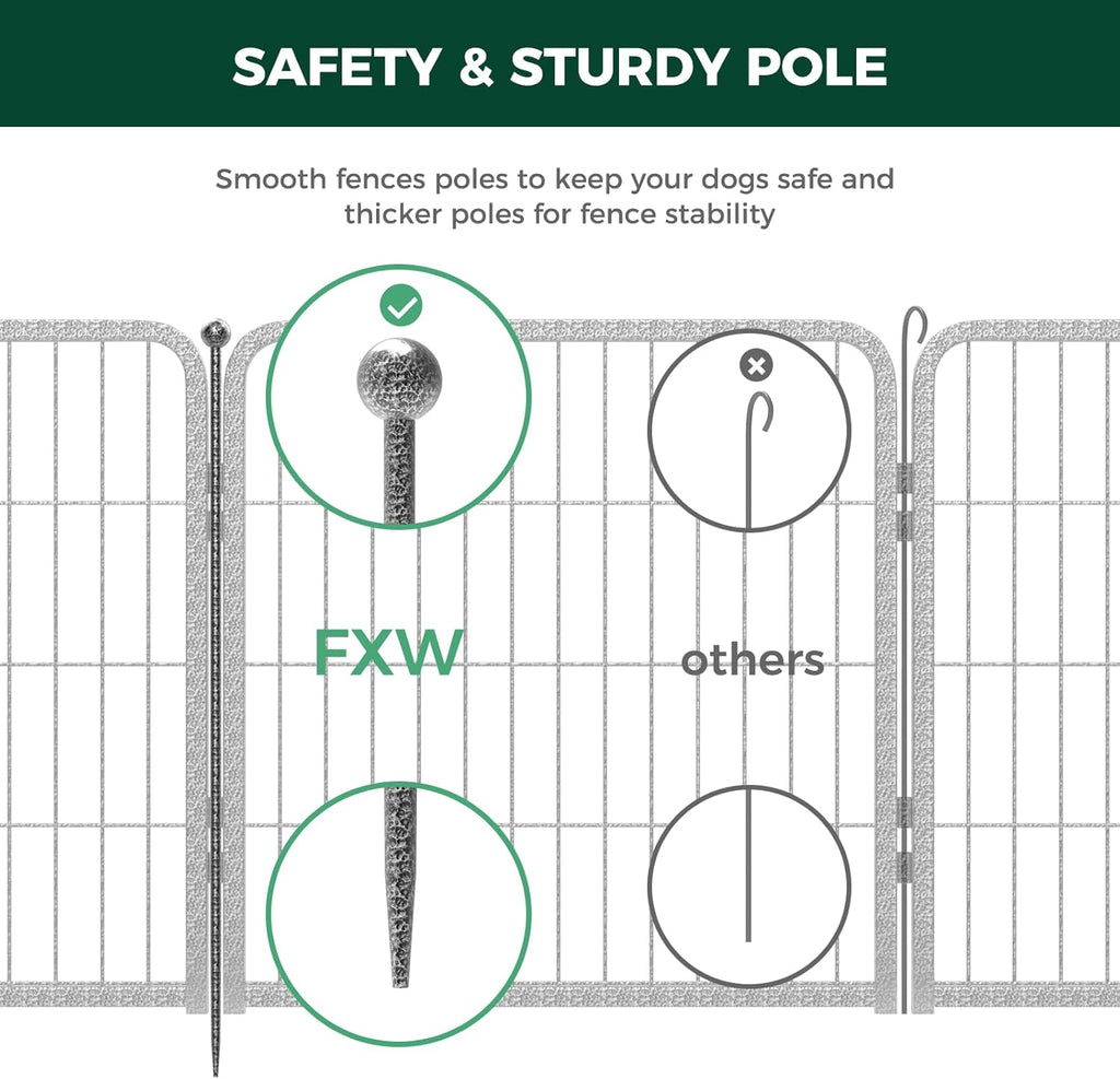 FXW Garden Fence Outdoor for The Yard – 24in(H) x 30.4ft(L) Heavy Duty Metal Animal Barrier for Dog and Rabbit, Decorative Dog Fence, 16 Panels, Silver