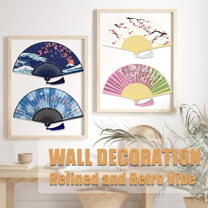 WEARXI Handheld Fan, 4 PCS Hand Fan, Chinese Folding Fan for Women Foldable, Silk Bamboo Hand Held Fan, Paper Hand Fan