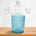 IMPULSE! Tuscan Rocks Glass Set - Aqua, Dishwasher Safe, Chic Vintage Style - 8 oz - Ideal for Gin, Mixed Cocktails, Bourbon, Margaritas, Soft Drinks, Beer, Water - Mexican Style Glasses - Set of 4