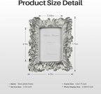 Silver 3x5 Picture Frame, Vintage Silver Palm Leaves Textured Hand-Crafted Resin with Glass Front, Small Frames Elegant Retro Rustic Design for Wall and Tabletop Display Home Decor