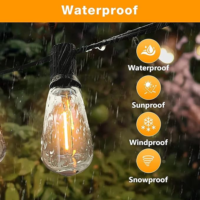 GLUROO String Lights for Outside 120FT, 60+4 Pcs Vintage Bulbs LED Outdoor Edison String Lights Waterproof, Shatterproof Connectable Patio Lights Outdoor, Dimmable Hanging Lights for Backyard, Bistro