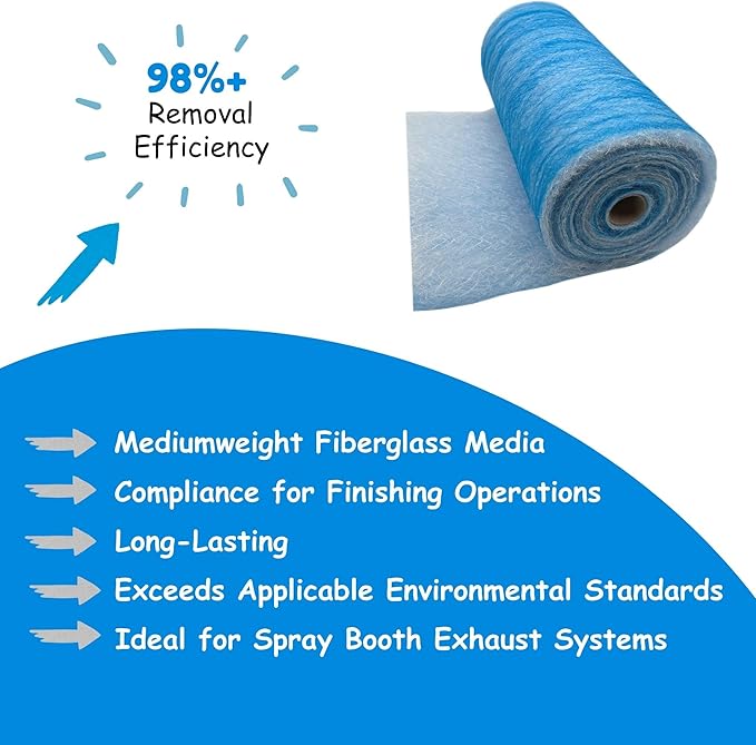 Paint Booth Exhaust Fiberglass Filter Roll, Blue/White Paint Arrestor for Spray Booth (20.5" x 200ft)