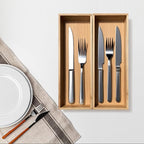 Bamboo Drawer Silverware Organizer, Silverware Tray, Flatware Organizer, Bamboo Storage Box Suitable for Office, Bathroom and other objects storage (9.85"x3.55"x1.78"- Set of 2)