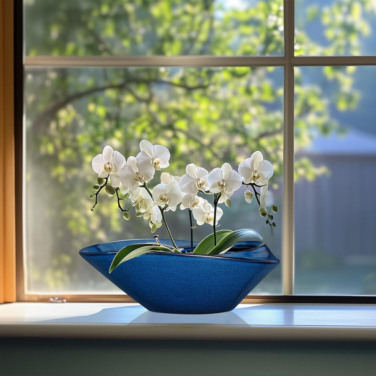 Bonsai Tree Pot - Ceramic Planter Pot with Drainage Hole 12 Inch Bonsai Pots Decorative Orchid Succulent Plant Pots for Indoor Outdoor Plants Blue
