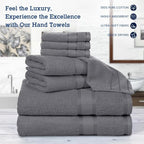 Casa Lino Bath Towel Set of 8 (2 Bath Towels, 4 Wash Cloths & 2 Hand Towels for Bathroom) - 100% Cotton - Highly Absorbent & Quick Dry - Guest Room Essentials for Bathroom Set - (Charcoal Black)