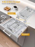 Silverware Organizer Metal Mesh, Drawer Organizer, Utensil Cutlery Tray Expandable Flatware Organizer with 7 Compartment Silver 9.4"~17.3" x 13.7"