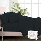 Pizuna 100% Cotton Queen 3 Pc Duvet Cover + 1 Pc Fitted Sheet Set 400 Thread Count Black Sateen Weave Luxurious Long Staple Cotton 4 Piece Bedding Set - 1 Duvet Cover, 2 Pillow Shams, 1 Fitted Sheet