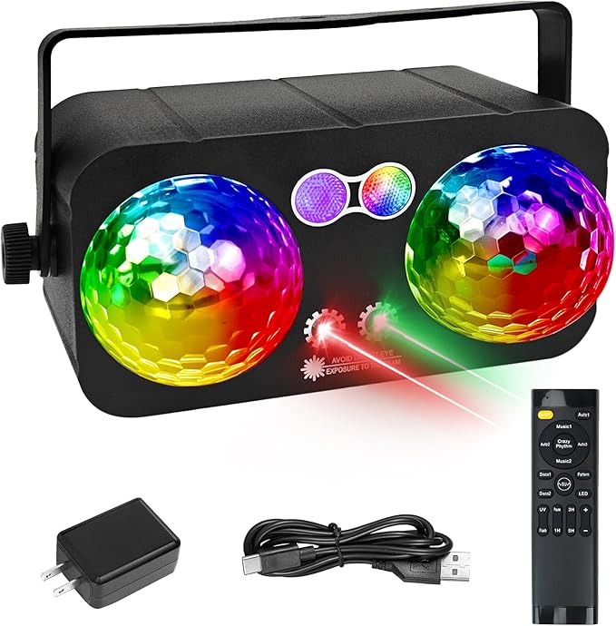 6 in 1 Party Lights Disco Ball Light Dj Disco Lights LED Stage Strobe Lights Projector Sound Activated with Remote for Dance Parties，Parties Club Bar Holiday Christmas Gift Birthday Wedding Karaoke