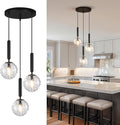 Mid Century Globe Pendant Light with Clear Glass for Kitchen Island Modern Balck Finish Hanging Light Fixture Retro Round Pendant Lighting for Living Room Bedroom Entryway(3 Lights)