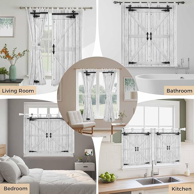 Farmhouse Wood Grain Living Room Curtains 84 Inch Length, Window Curtains Tab Top, Vintage Country Barn Gate Grey Light Filtering Window Treatments Drapes 52"x84" 2 Panel