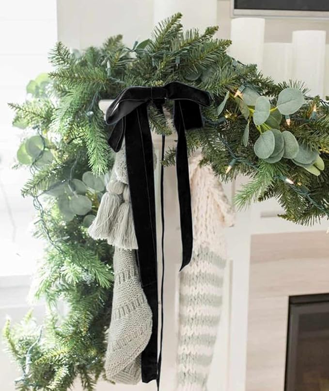 Black Velvet Ribbon 1'' 25 Yards for Christmas Tree, Gift Wrapping, Flower Bouquet, Wreath Decorations, Bow Making