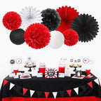 Red-Black White Party-Decorations Paper-Flowers Lanterns - 20PCS Halloween Tissue Pom Poms Streamers Fans Honeycomb, Vintage Baby Shower Birthday Bachelorette Hanging Supplies Decor Burgleda