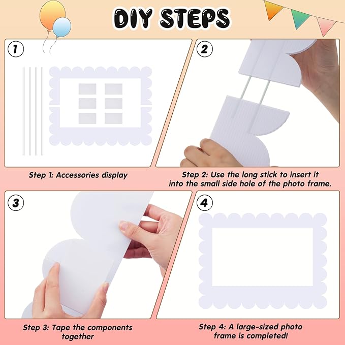 32 x 24 Inch Large Blank DIY Photo Booth Props Picture Frame Party Frame DIY Photo Booth Props Selfie for Birthday, Graduation, Christmas Holiday Party(Classic,Scalloped)