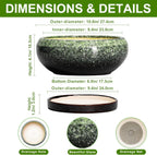 Bonsai Pots 10 Inch - Ceramic Pots for Plants Indoor Outdoor, Succulent Pot with Drainage Hole and Saucer, Large Bonsai Planter, Round Shallow Planter, Office Decor, Gardening Gift, Green