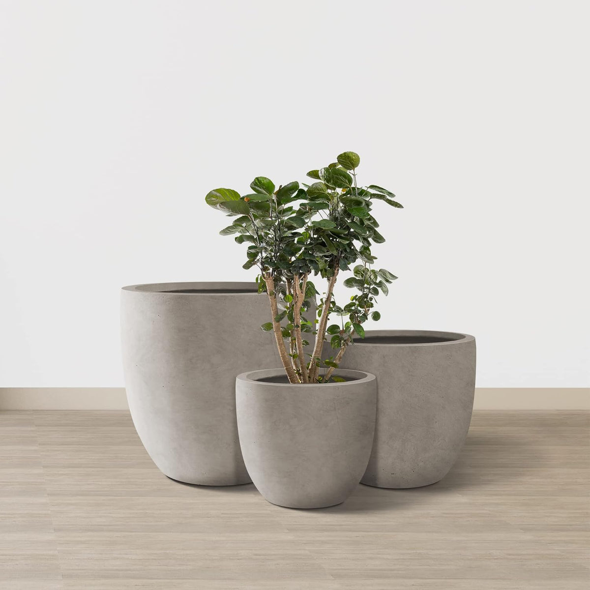 Kante 20",16.5",13.4" Dia Round Concrete Planters (Set of 3), Outdoor Indoor Modern Decorative Plant Pots with Drainage Hole & Rubber Plug for Home & Garden, Weathered Concrete