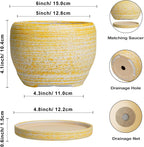 SQOWL Ceramic Planter - 6 Inch Plant Pot Indoor with Drainage Hole and Saucer, Decorative Ceramic Flower Pot Outdoor, Round Succulent Planters, Home Office Bedroom Decor, Birthday Gifts, Yellow