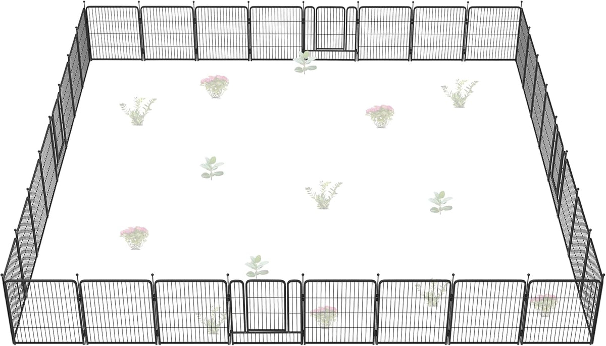FXW Garden Fence Outdoor for The Yard – 32in(H) x 72.9ft(L) Heavy Duty Metal Animal Barrier for Dog and Rabbit, Decorative Dog Fence, 32 Panels, Black
