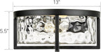 Modern Flush Mount Ceiling Light, 13" D 2-Light Industrial Close to Ceiling Lights, Hammered Glass Ceiling Light,Flush Ceiling Light for Hallway, Kitchen, Bathroom, Dining Room (Black,)