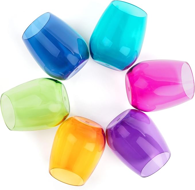 Unbreakable Stemless Glasses – Colored Wine Glasses Set of 6 Plastic Drinking glasses Wine, Water – Acrylic Plastic Gifts for Birthday Women Party, Stylish Glasses for Parties & Everyday (Jewel)