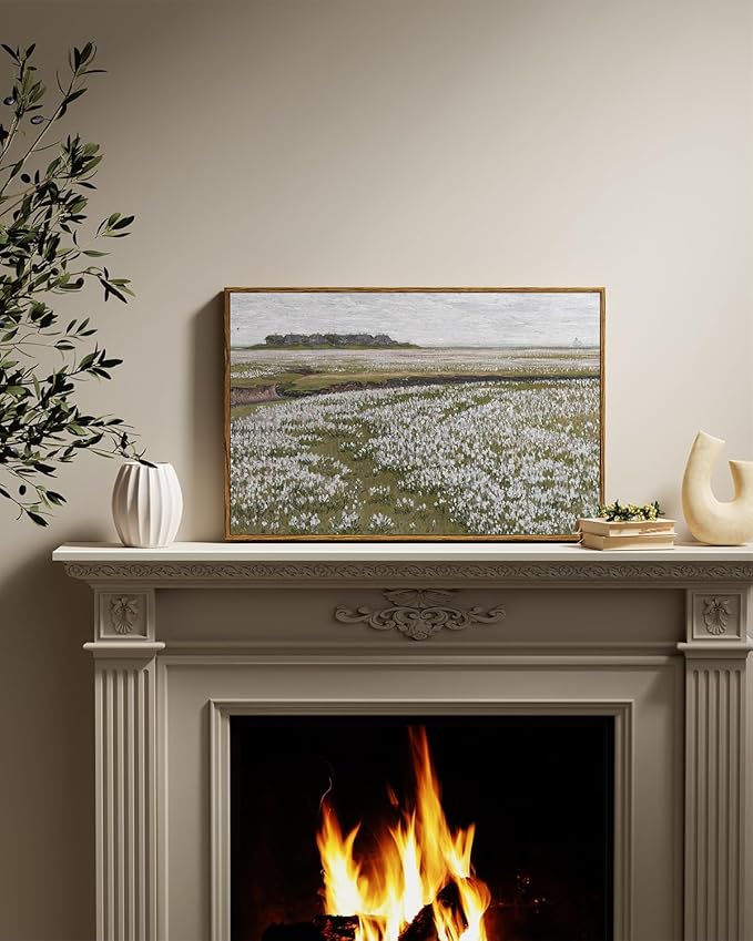 InSimSea Framed Canvas Wall Art Vintage Decor, Classical Grassland Paintings Large Wall Art, Meadow Full of Flowers Wall Pictures for Living Room Farmhouse Bathroom Wall Decor, 16"x24"