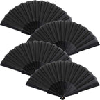 HUNANBANG 4 Pieces Folding Hand Fans Church Wedding Gift, Party Favors, DIY Decoration Gift Size9 Wholesale (Black 4pack)