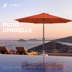 JEAREY 10FT Outdoor Patio Umbrella Outdoor Table Umbrella with Push Button Tilt and Crank, Market Umbrella 8 Sturdy Ribs UV Protection Waterproof for Pool, Garden (Orange)