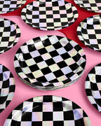xo, Fetti Black and Iridescent Checker Paper Plates - 25 pack | Happy Birthday Party Decorations, Cute Bachelorette Party, Cool Cake Plates, Checker Disposable Party Plates