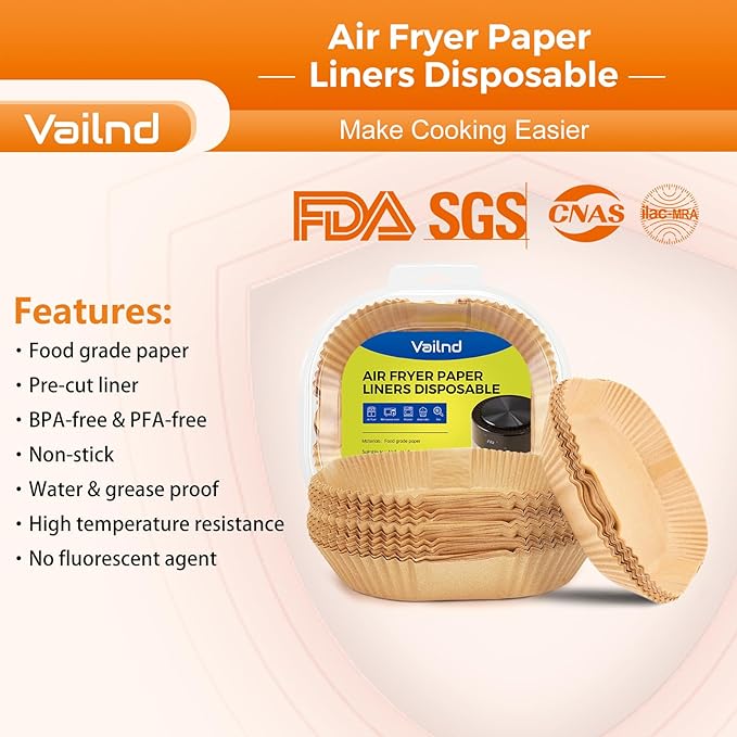 Air Fryer Paper Liners, 200pcs Air Fryer Liners Disposable, 6.3" Square Baking Liner for 2-4 qt Airfryer Basket, Non-stick and Oil Proof Parchment Paper for Oven, Pans & Baking