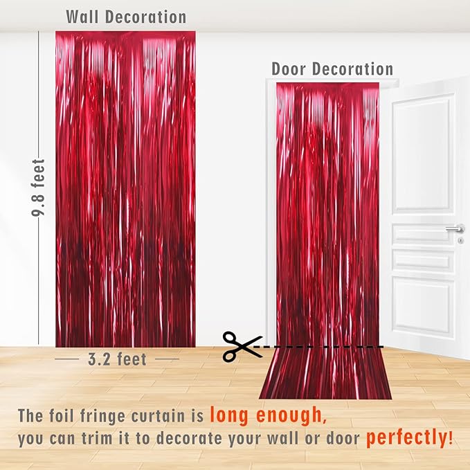 GOER 3.2 ft x 9.8 ft Metallic Tinsel Foil Fringe Curtains Party Photo Backdrop Party Streamers for Birthday,Graduation,New Year Eve Decorations Wedding Decor (3 Pcs,Burgundy)