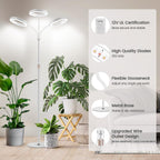 Garpsen Floor Plant Light, Full Spectrum 252 LEDs Grow Light for Indoor Plants with Base, 3 Color Modes & 5 Dimmable, Timer 6/12/16H Grow Lamp with 67''Height Adjustable, 3-Head-White
