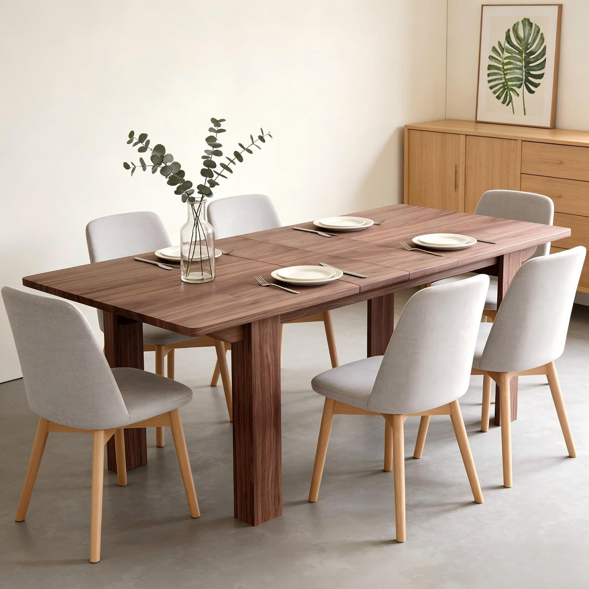 55" to 86" Expandable Dining Table with Slide-Out Leaf for 6 10 People, Modern Rectangular Dining Room Table, Wooden Extendable Kitchen Table for Office Living Room,Brown