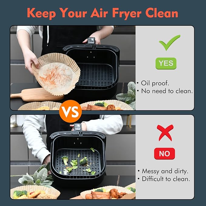 [3-Size] Air Fryer Disposable Paper Liner Square Compatible with COSORI and Ninja Air Fryer Toaster Oven, Non-stick Air Fryer Parchment Paper Baking Accessories