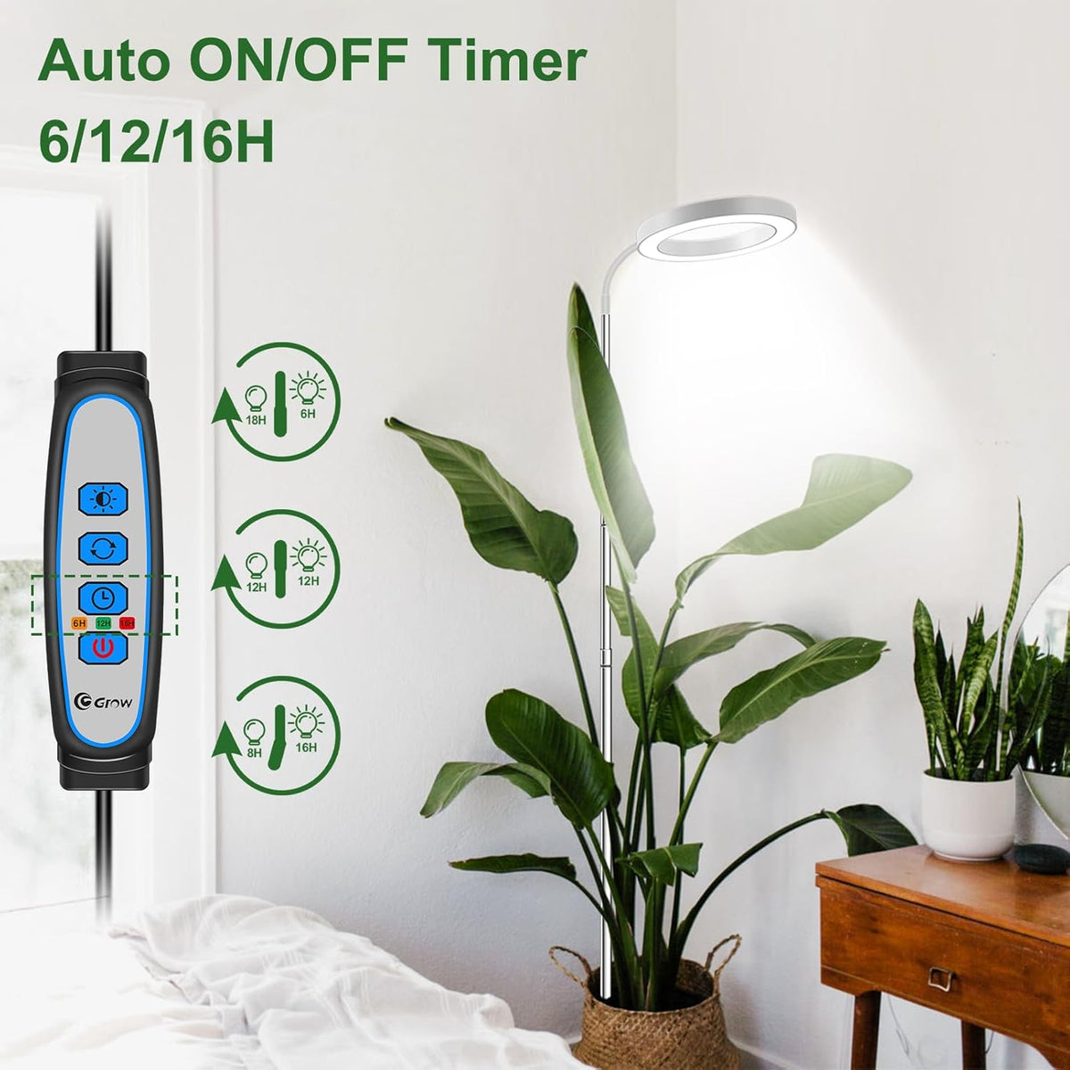 Wolezek Grow Lights for Indoor Plants Full Spectrum, 80 LEDs 3 Colors, 65in Large Plant Lights for Indoor Growing with 360°Gooseneck, 6/12/16H Timer, 5 Brightness, Height Adjustable, White 3 Pack