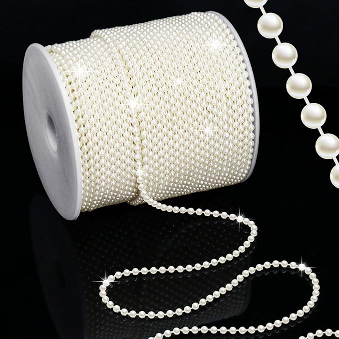 99 Feet 3mm Faux Ivory Pearl Strings Garland for Crafts, Artificial Small Pearl Beaded Trim Chain Strands for Wedding Centerpieces Party Decoration Christmas Tree Garland, Ivory