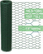 Garden Poultry Green Chicken Wire - 16.5 '' × 157 '' Chicken Wire Floral for Crafts, Garden Fence Animal Barrier, 1 inch Mesh Poultry Netting Fence, Pet/Rabbit/Chicken Wire Fencing