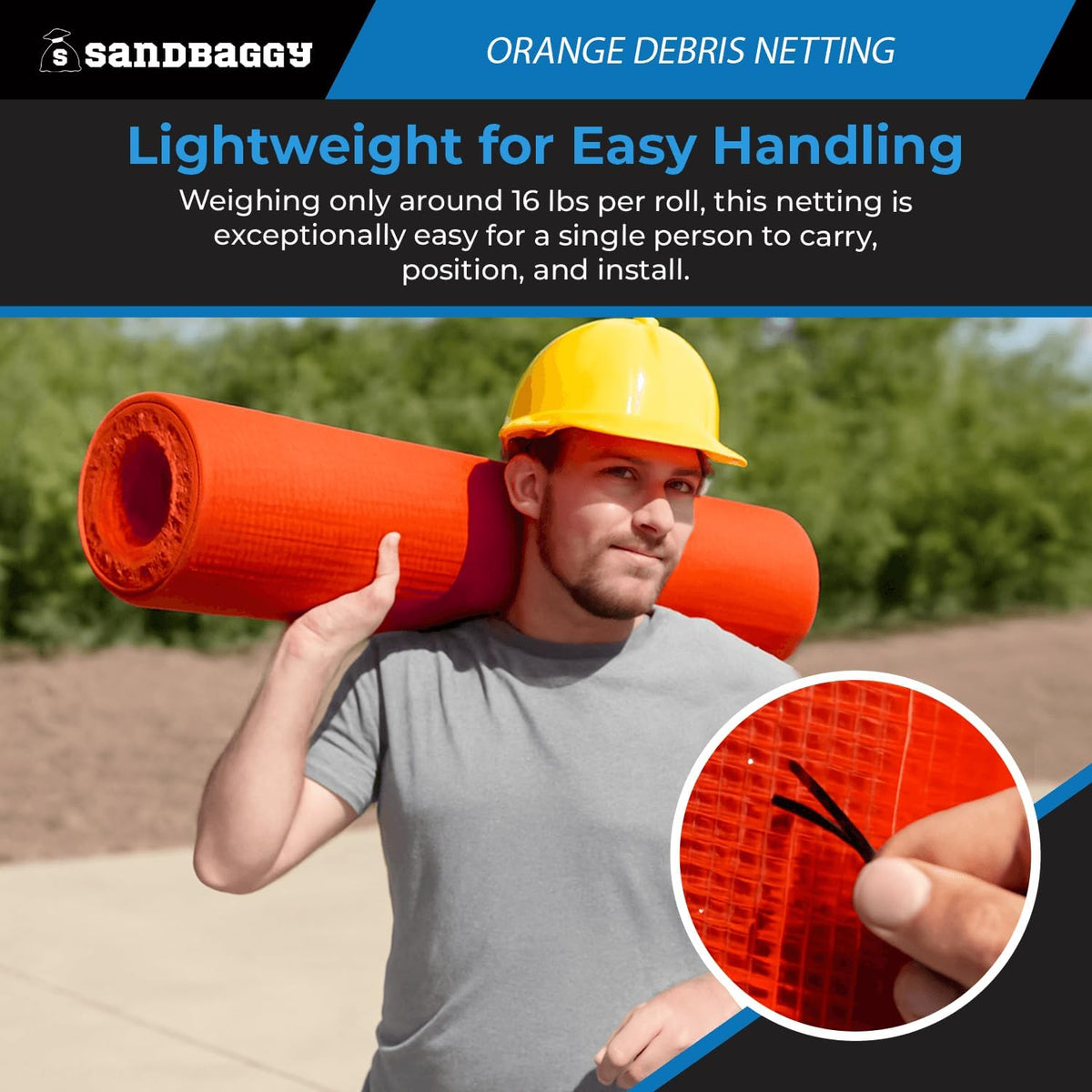 Sandbaggy Fire Resistant Debris & Safety Netting | Orange Construction HDPE Mesh (75, 4 ft x 150 ft)