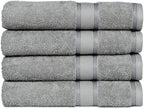 CASALINO Plush Collection Towel Set, Premium Quality 100% Pure Cotton, Highly Absorbent, Super Soft, Soft and Plush, (4 PCS Hand Towel Set, Silver)