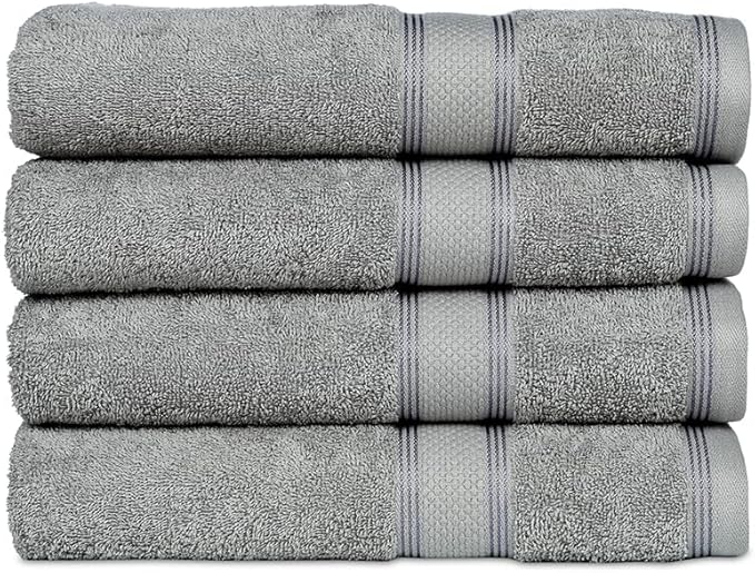 CASALINO Plush Collection Towel Set, Premium Quality 100% Pure Cotton, Highly Absorbent, Super Soft, Soft and Plush, (4 PCS Hand Towel Set, Silver)