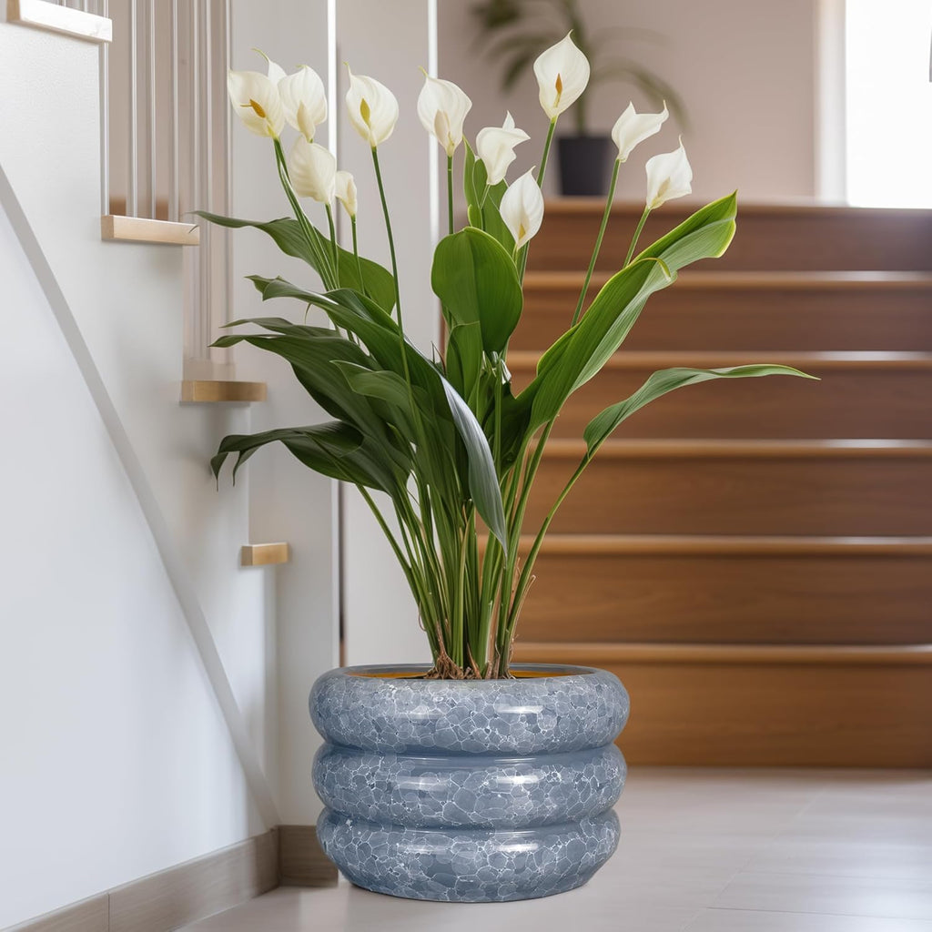 SQOWL Ceramic Planter 13.5 Inch - Large Plant Pot Indoor with Drainage Hole Outdoor Planter Round Flower Pot Modern Decorative Plant Pot for Home Office Decor Gray