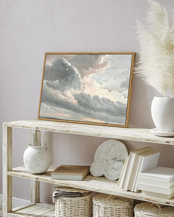 InSimSea Framed Canvas Wall Art Vintage Decor, Nature Wall Decor, Large Sky Clouds Sunset Wall Art Prints for Living Room, Classical Retro Paintings for Bedroom Office Home Decoration, 16"x24"
