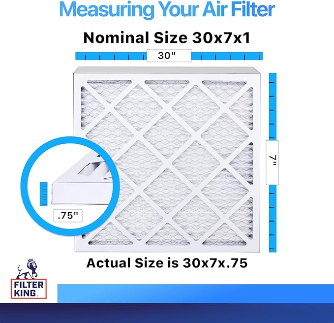 Filter King 30x7x1 Air Filter | 4-PACK | MERV 8 HVAC Pleated A/C Furnace Filters | MADE IN USA | Actual Size: 30 x 7 x .75"