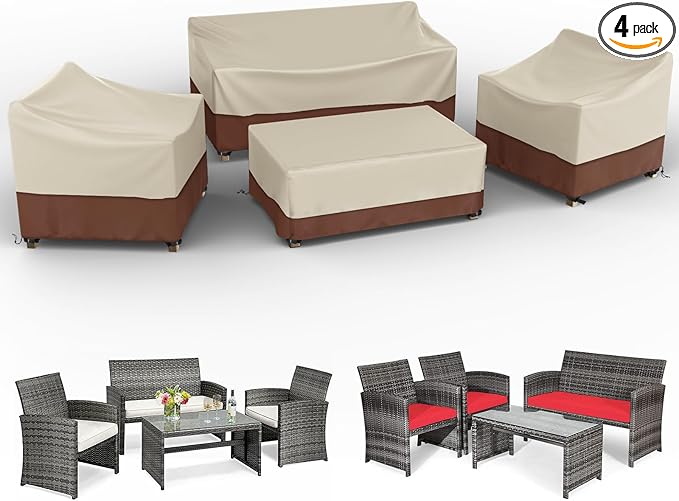 Gasadar Patio Furniture Cover Set, 4 Piece Outdoor Furniture Cover Waterproof, 600D Heavy Duty Lawn Patio Set Covers