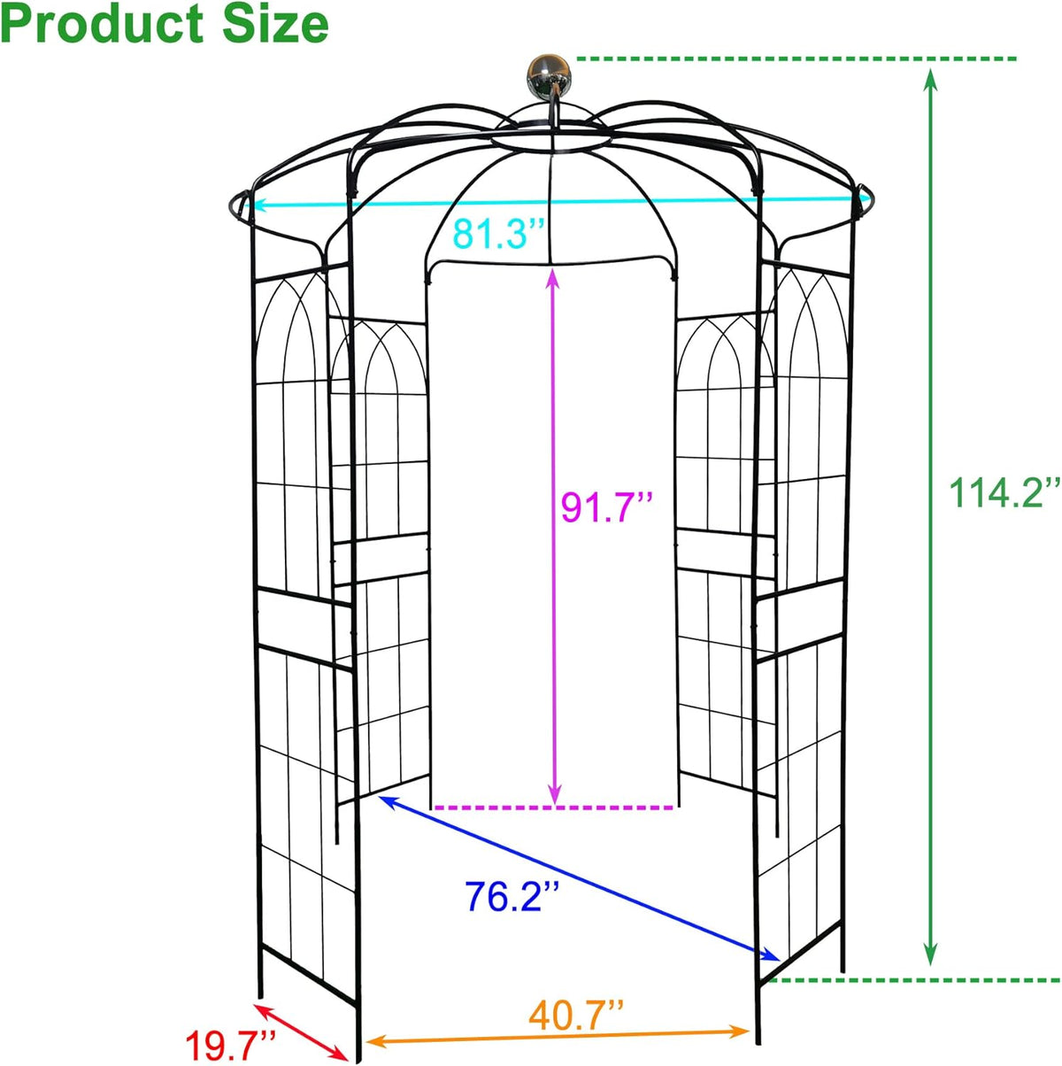 Metal Gazebo Birdcage Shape, Garden Trellis Arbor Arch for Climbing Plants Stand Rack Pergola Pavilion French Style Wedding Decoration Lawn Vines Roses, 81.3''W x 114.2'' H