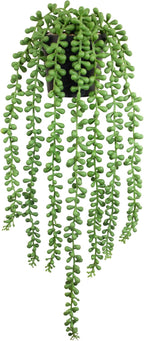 Fake Plants Indoor Artificial String of Pearls Plant in Black Pots, Long - Trail Realistic Green Faux Hanging Succulents Plants for Living Room, Kitchen, Balcony, Garden, Bedroom Decor
