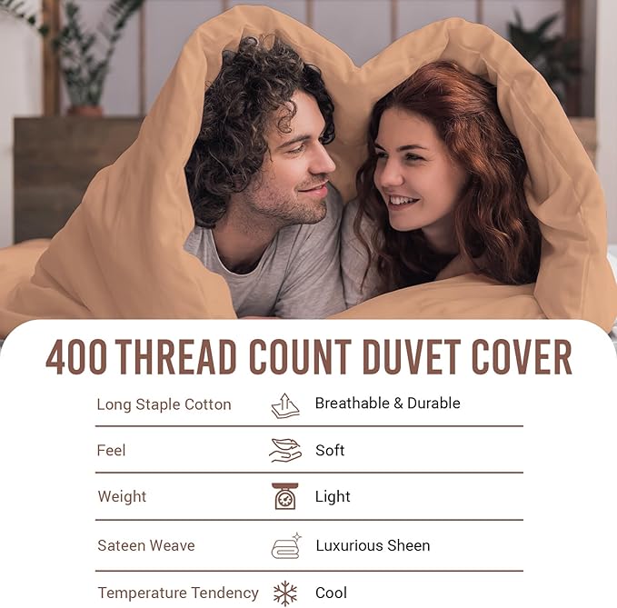 Pizuna Pure 100% Cotton Full Duvet Cover Set, Luxurious 400 Thread Count Long Staple Cotton Sateen Weave with Button Closure (Combed Peach Cotton Duvet Cover Full)