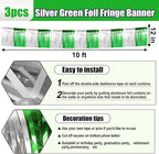 3 Pack 10 Feet Silver Green Foil Fringe Garland Metallic Tinsel Streamers Banner Wall Hanging Curtain Backdrop for Parade Floats, Mother's Day, Wedding, Graduate, Easter, Birthday Party Decorations