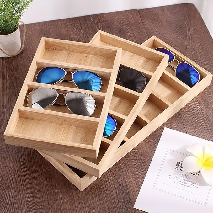 TANG SONG 1 Pack Bamboo Sunglasses Display Tray Eyewear Storage Case for Home or Office