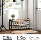 Shoe Rack for Closet, 3-Tier Expandable Shoe Organizer, Metal Adjustable Black Shoe Shelf Storage Organizer, Free Standing Shoe Rack for Entryway Closet Doorway